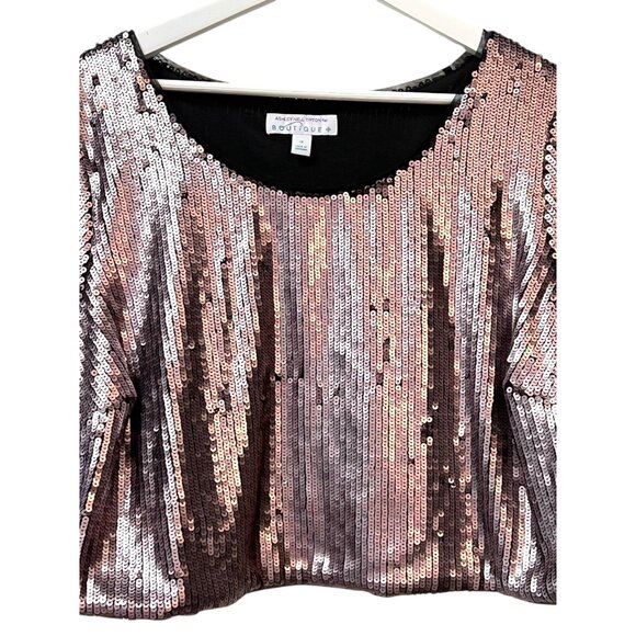 Ashley Nell Tipton Women's Crop Top Blouse Pink Pewter Sequin S/S Plus Size 1X - Picture 3 of 12